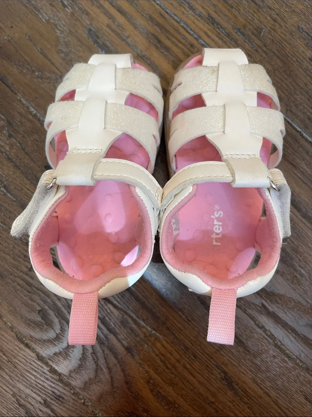 Carter's White Glitter T-Strap Sandals with Pink Lining